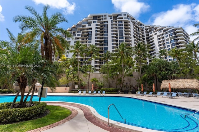 community pool with a patio