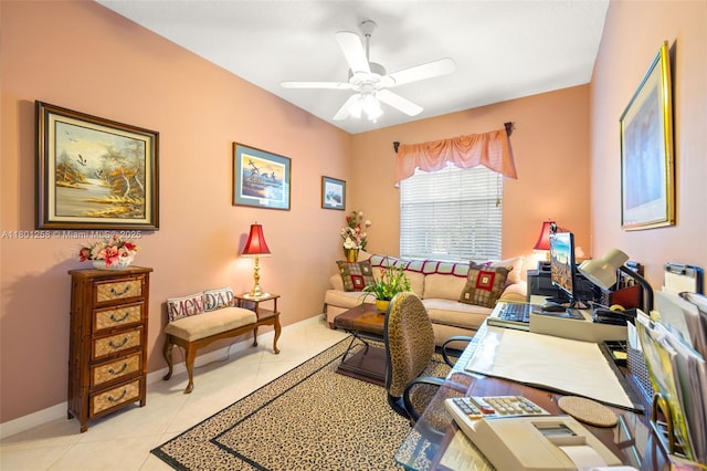 16343 Segovia Cir S, Pembroke Pines, FL 33331 - office space with ceiling fan, light tile patterned flooring, and baseboards