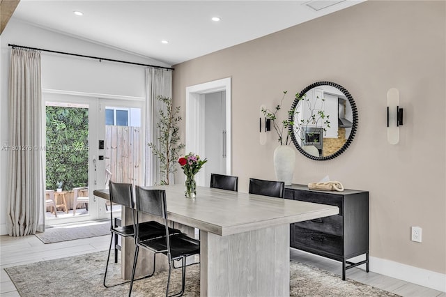 2801 SW 64th Ave, Miami, FL 33155 - dining space featuring lofted ceiling, recessed lighting, light wood finished floors, and baseboards