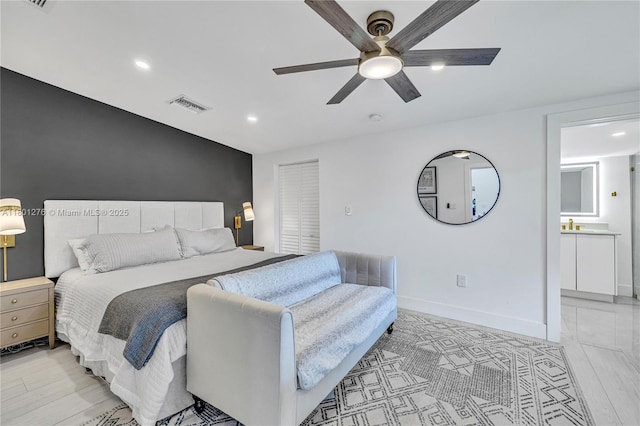 2801 SW 64th Ave, Miami, FL 33155 - bedroom with recessed lighting, ceiling fan, baseboards, and connected bathroom