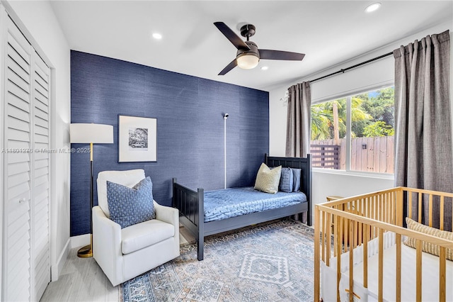 2801 SW 64th Ave, Miami, FL 33155 - bedroom featuring baseboards, recessed lighting, a ceiling fan, and an accent wall