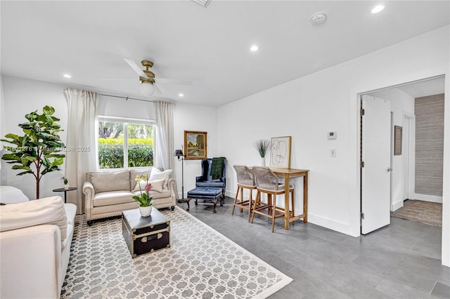 2801 SW 64th Ave, Miami, FL 33155 - living room featuring a ceiling fan, recessed lighting, and baseboards