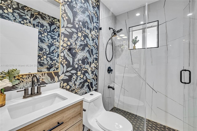 2801 SW 64th Ave, Miami, FL 33155 - full bathroom with wallpapered walls, toilet, vanity, and a shower stall