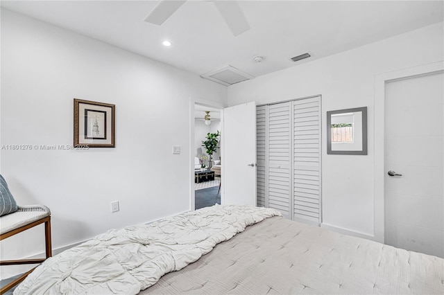 2801 SW 64th Ave, Miami, FL 33155 - bedroom featuring attic access, a closet, and recessed lighting