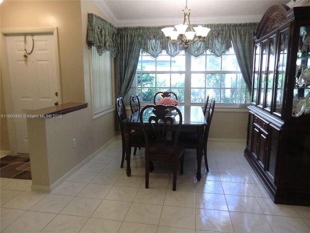1593 NW 158th Ave, Pembroke Pines, FL 33028 - dining room with a chandelier, ornamental molding, baseboards, and light tile patterned floors