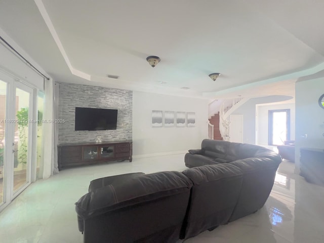 19994 SW 129th Ct, Miami, FL 33177 - living area featuring stairs and a tray ceiling