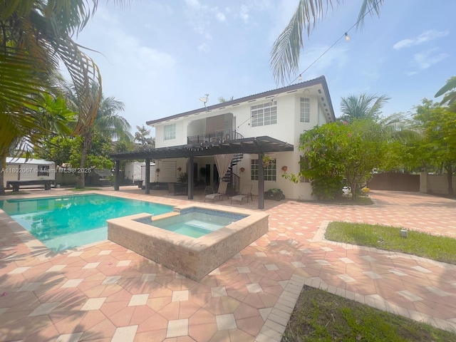 19994 SW 129th Ct, Miami, FL 33177 - view of pool featuring a patio, a pergola, a pool with connected hot tub, and stairway
