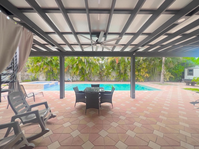 19994 SW 129th Ct, Miami, FL 33177 - view of swimming pool with ceiling fan, a patio, and a pool with connected hot tub