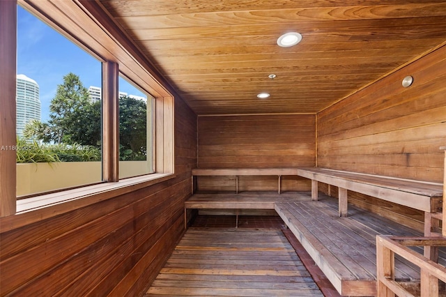 2475 Brickell Ave Unit 2002, Miami, FL 33129 - sauna / steam room with wood ceiling, wood walls, and recessed lighting
