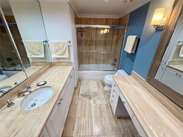 16518 NE 26th Ave Unit 405, North Miami Beach, FL 33160 - bathroom featuring toilet, vanity, bath / shower combo with glass door, and tile patterned flooring