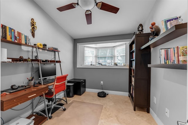 2898 SW 2nd Ave, Miami, FL 33129 - home office featuring a ceiling fan and baseboards