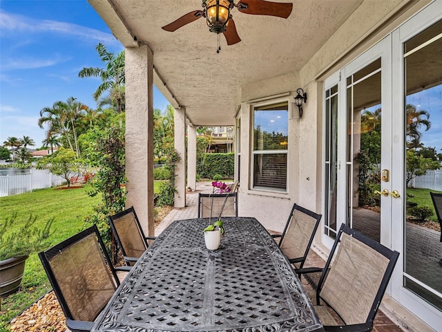 4960 SW 158th Ave, Miramar, FL 33027 - view of patio featuring french doors, outdoor dining space, and a ceiling fan