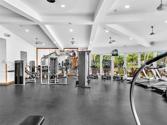 4960 SW 158th Ave, Miramar, FL 33027 - workout area with beamed ceiling and recessed lighting