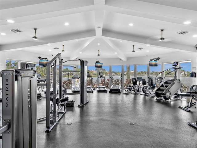 4960 SW 158th Ave, Miramar, FL 33027 - gym with recessed lighting and beamed ceiling