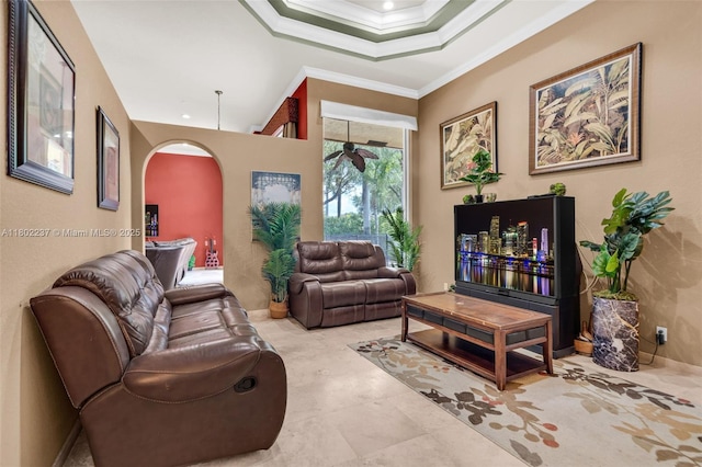 18951 SW 30th St, Miramar, FL 33029 - living room with arched walkways, ornamental molding, and baseboards