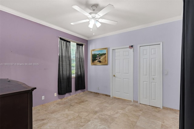18951 SW 30th St, Miramar, FL 33029 - unfurnished bedroom with ornamental molding, multiple closets, and ceiling fan