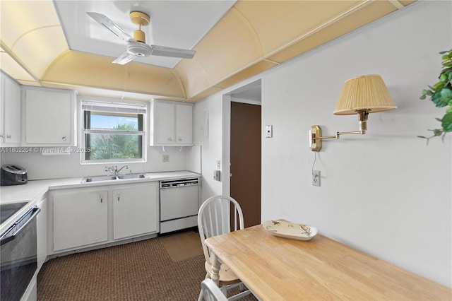 700 SE 6th Ave Unit 314, Deerfield Beach, FL 33441 - kitchen featuring white appliances, a sink, ceiling fan, light countertops, and white cabinets