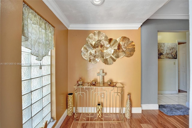 7908 Coral Blvd, Miramar, FL 33023 - hallway featuring crown molding, wood finished floors, and baseboards