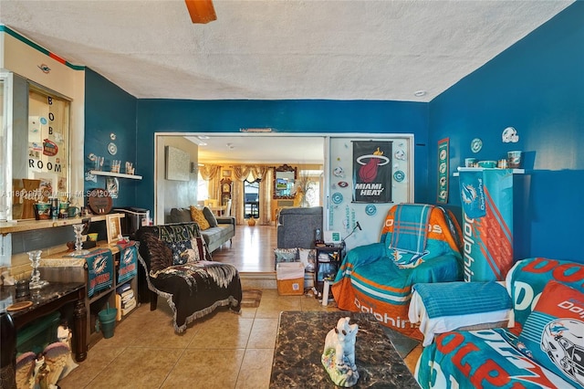 7908 Coral Blvd, Miramar, FL 33023 - tiled living area featuring a textured ceiling
