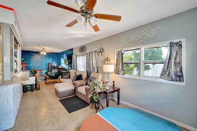 7908 Coral Blvd, Miramar, FL 33023 - tiled living room featuring a ceiling fan and baseboards