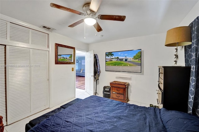 7908 Coral Blvd, Miramar, FL 33023 - bedroom with ceiling fan, a closet, and light tile patterned floors