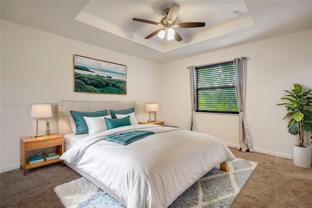 6973 Broadland Way, Coconut Creek, FL 33073 - bedroom featuring carpet flooring, a tray ceiling, baseboards, and ceiling fan