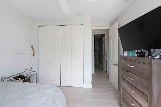 4968 SW 183rd Ave, Miramar, FL 33029 - bedroom featuring light wood-style floors, a closet, and ceiling fan