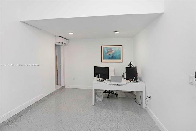4968 SW 183rd Ave, Miramar, FL 33029 - home office featuring an AC wall unit, baseboards, speckle patterned floor, and recessed lighting