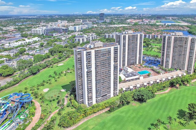 20335 W Country Club Dr Unit 1108, Aventura, FL 33180 - aerial overview of property's location featuring a golf club, a pool area, and nearby urban area