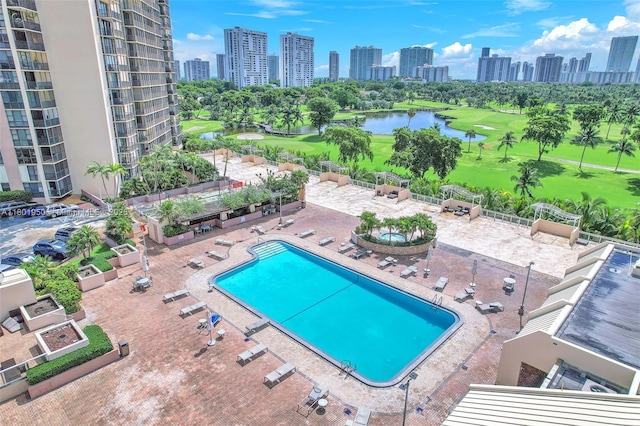 20335 W Country Club Dr Unit 1108, Aventura, FL 33180 - community pool with a skyline view, a water view, and golf course view