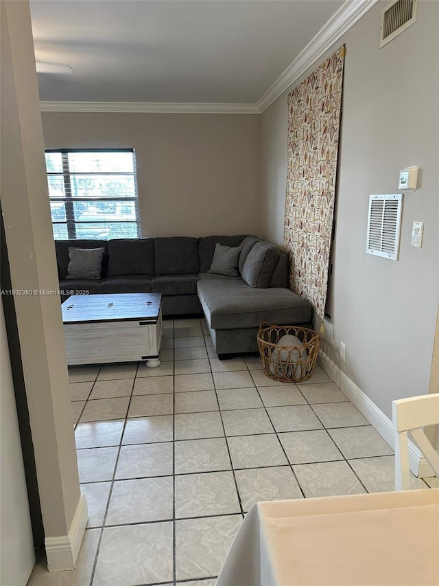 2600 S Ocean Dr Unit S113, Hollywood, FL 33019 - living room featuring light tile patterned flooring, crown molding, and baseboards