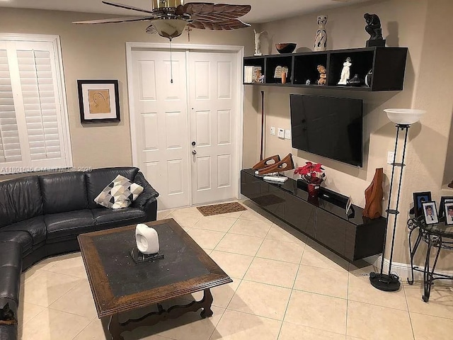8753 SW 3rd Ln, Miami, FL 33174 - living room featuring a ceiling fan and light tile patterned flooring