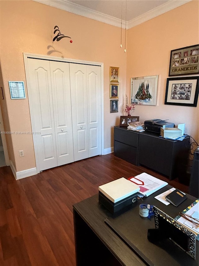 8943 NW 174th St, Hialeah, FL 33018 - office area with crown molding, dark wood finished floors, and baseboards