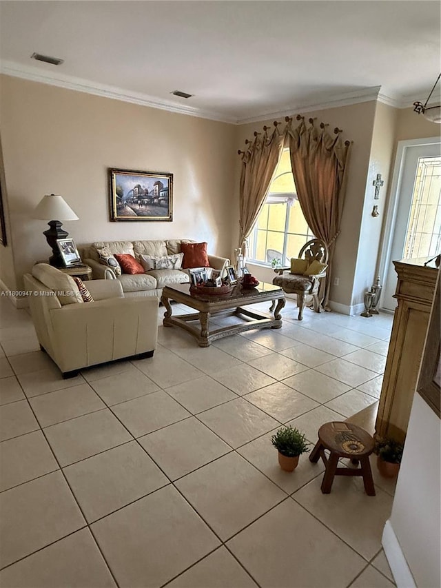 8943 NW 174th St, Hialeah, FL 33018 - living area with ornamental molding, light tile patterned floors, and baseboards