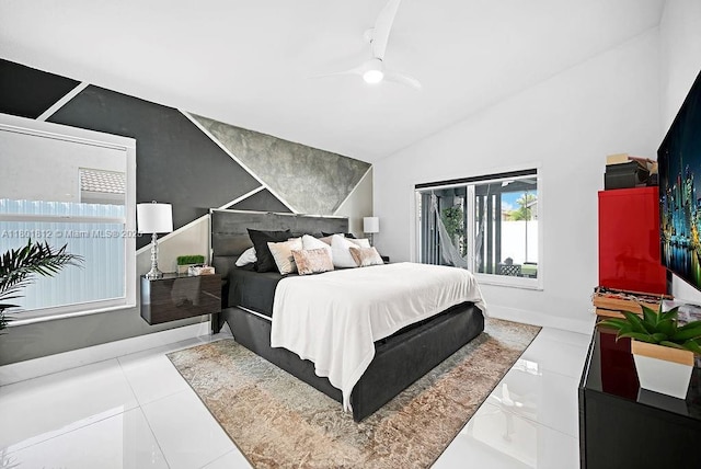 1550 SW 194th Ave, Pembroke Pines, FL 33029 - tiled bedroom with vaulted ceiling and ceiling fan