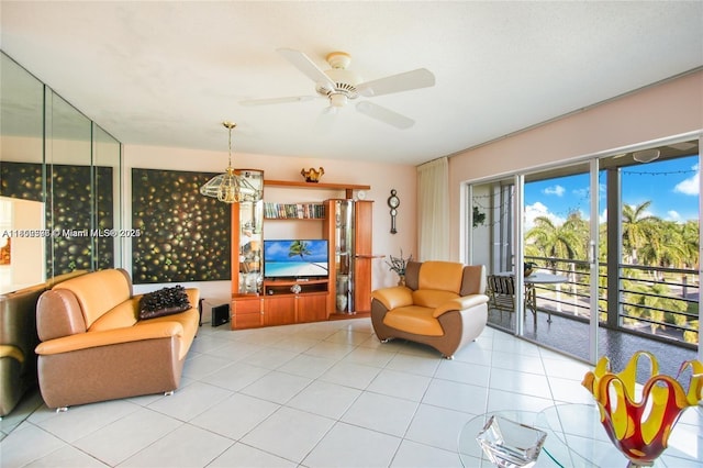 1425 Atlantic Shores Blvd Unit 502, Hallandale Beach, FL 33009 - tiled living area featuring a ceiling fan