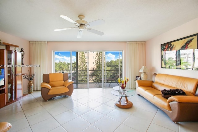 1425 Atlantic Shores Blvd Unit 502, Hallandale Beach, FL 33009 - living room with a ceiling fan and light tile patterned floors
