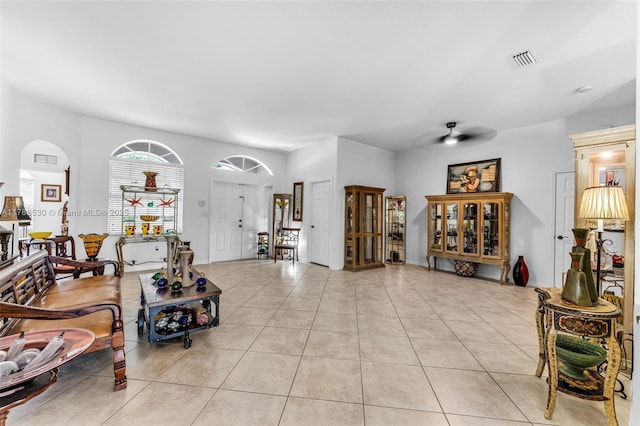 2819 Augusta Ln, Homestead, FL 33035 - living room with light tile patterned floors and a ceiling fan