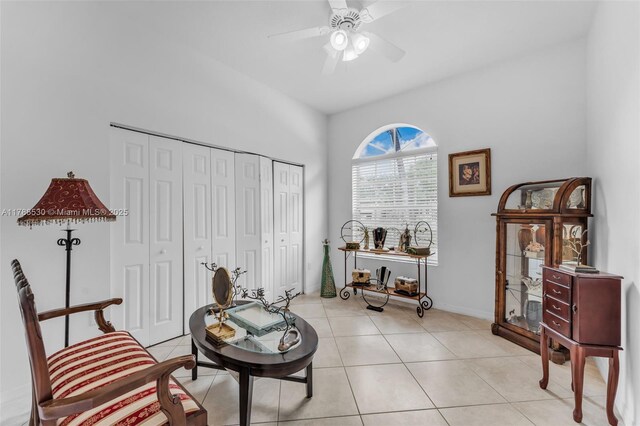 2819 Augusta Ln, Homestead, FL 33035 - sitting room with light tile patterned floors, ceiling fan, and baseboards