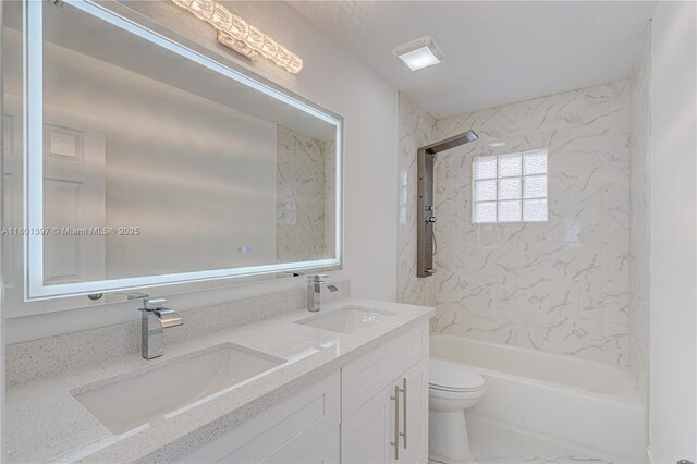 6381 Willoughby Cir, Lake Worth, FL 33463 - bathroom featuring toilet, double vanity, and shower / bathtub combination