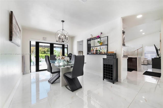 8840 SW 181st Ter, Palmetto Bay, FL 33157 - dining area featuring a chandelier, recessed lighting, and baseboards
