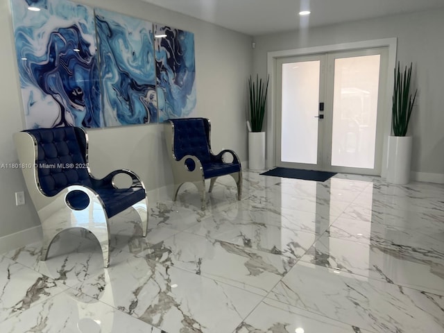 19110 NW 88th Ct, Hialeah, FL 33018 - sitting room featuring french doors, baseboards, and marble finish flooring