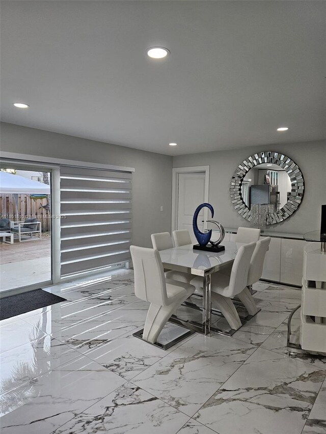 19110 NW 88th Ct, Hialeah, FL 33018 - dining room featuring recessed lighting and light marble finish floors