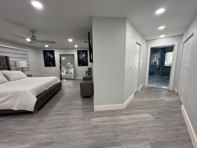 19110 NW 88th Ct, Hialeah, FL 33018 - bedroom with baseboards, recessed lighting, wood finished floors, and ensuite bathroom