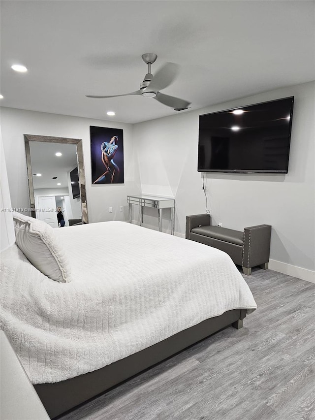 19110 NW 88th Ct, Hialeah, FL 33018 - bedroom with wood finished floors, recessed lighting, baseboards, and a ceiling fan