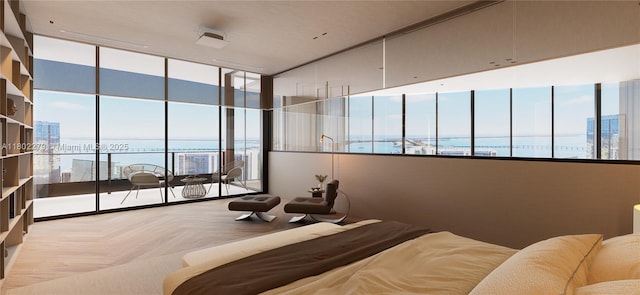 1000 Brickell Plz Unit Uph6201, Miami, FL 33131 - bedroom with multiple windows, a water view, floor to ceiling windows, and a high ceiling