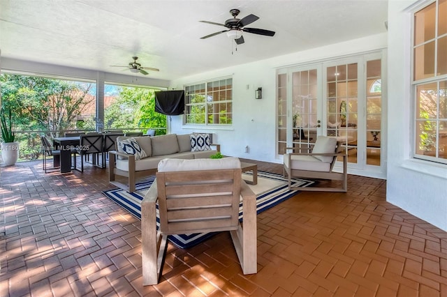 5530 SW 195th Ter, Southwest Ranches, FL 33332 - sunroom featuring a ceiling fan, an outdoor living space, outdoor dining area, and french doors