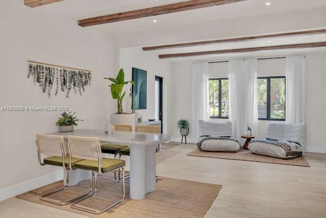 4228 NW 3rd Ave, Miami, FL 33127 - dining room with beamed ceiling, baseboards, recessed lighting, and light wood-type flooring