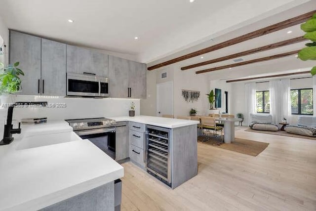 4228 NW 3rd Ave, Miami, FL 33127 - kitchen featuring appliances with stainless steel finishes, gray cabinets, a sink, a peninsula, and light countertops