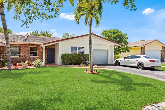 2426 NW 91st Ave, Coral Springs, FL 33065 - ranch-style home with a garage, driveway, a tile roof, and a front lawn